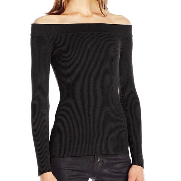 GUESS// black ribbed off shoulder sweater - Picture 1 of 4